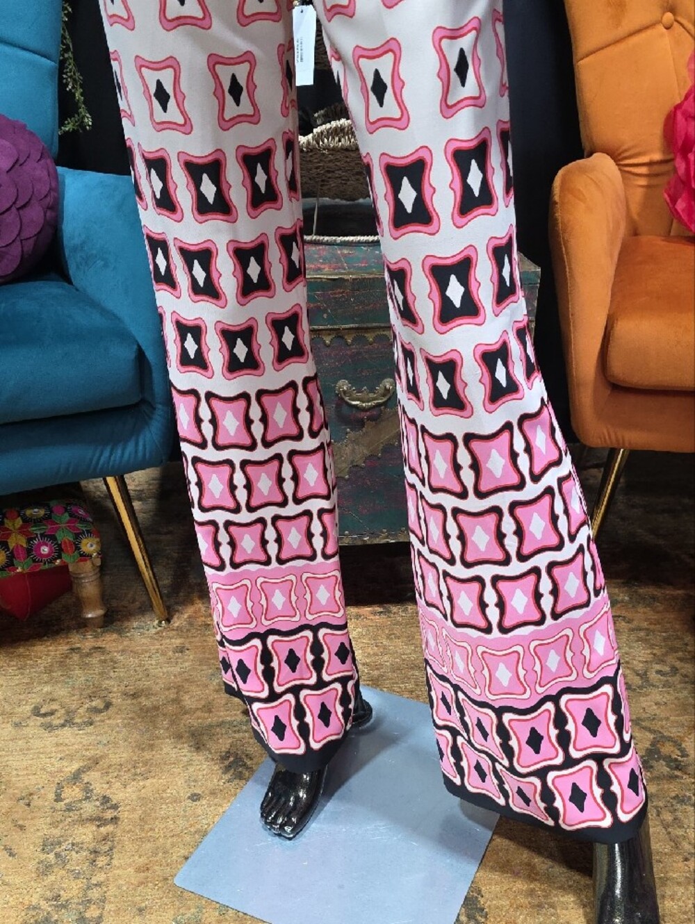 Zara Women's Pink Patterned Wide-Leg Pants - Picture 4 of 9